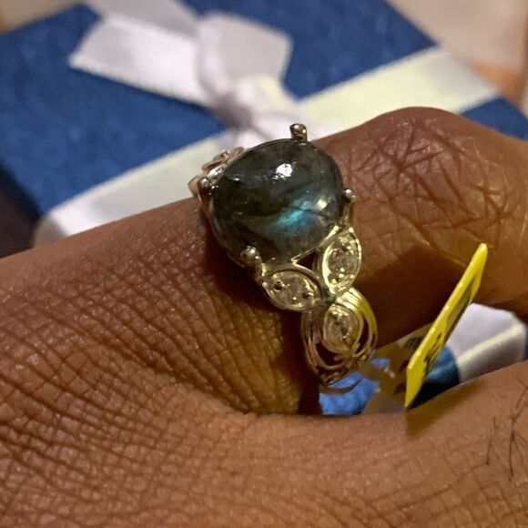 Labradorite Diamond Sterling Silver Gemstone Ring - Picture 5 of 15